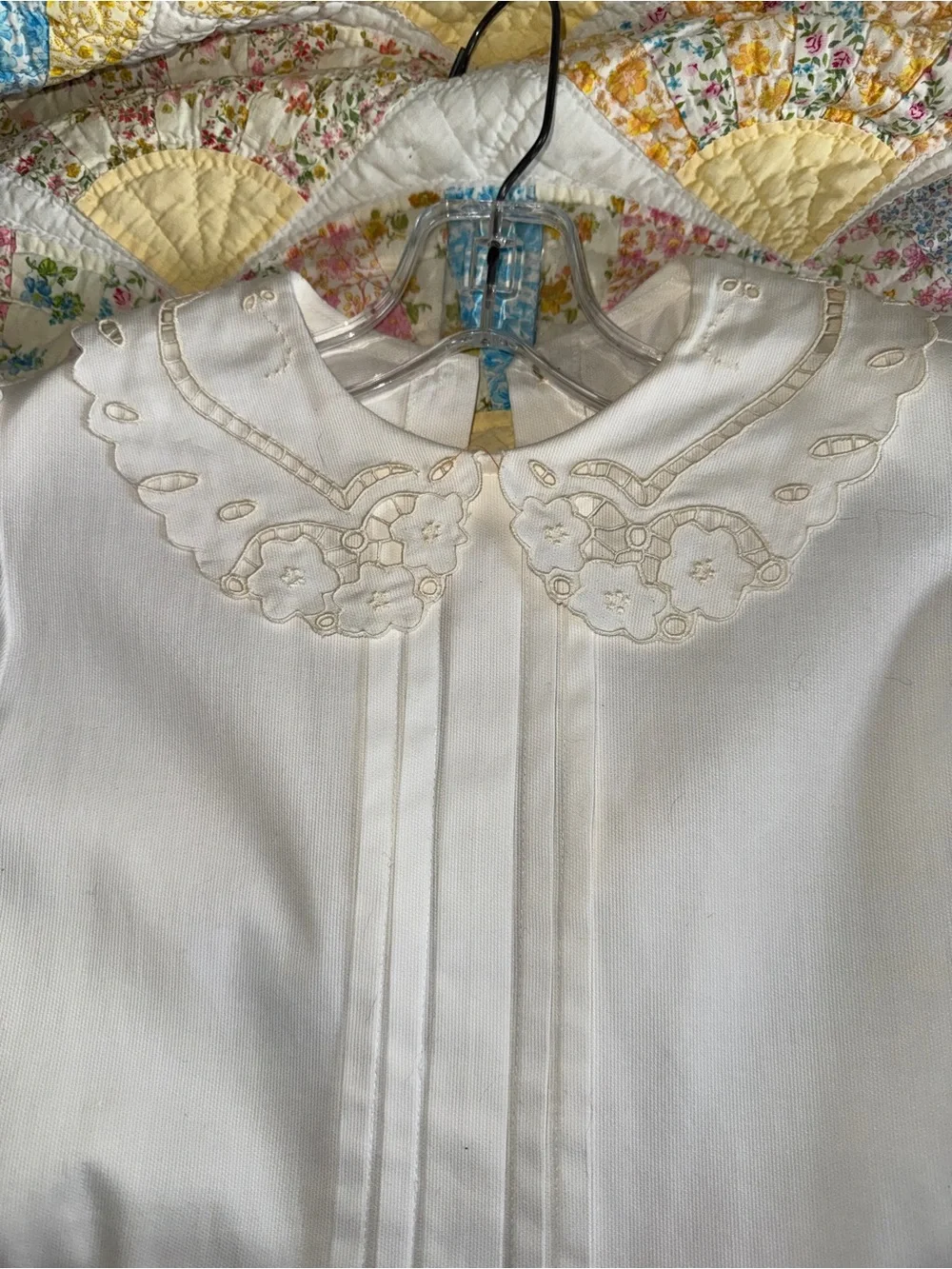 Girls' Cream Embroidered Peter Pan Collar Dress